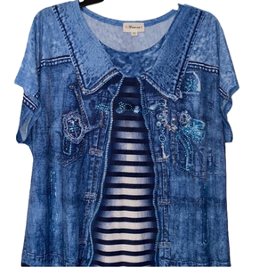 Rhinestone Denim Style Top
